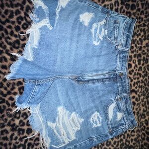 American Eagle Outfitters Light Blue Distressed Jean Shorts